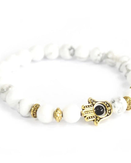 Gold Hamsa / White Stone - Gemstone Bracelet - Bee my Gift