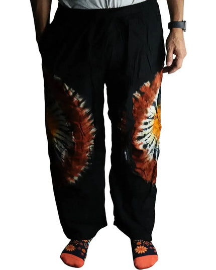 Japanese Style Lounge Pants - Black Chocolate & Orange - M - Bee my Gift
