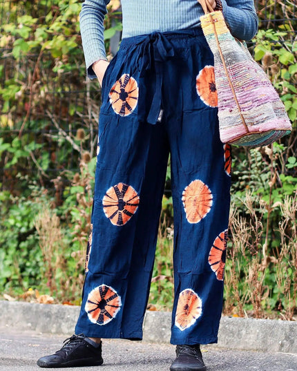 Japanese Style Lounge Pants - Blue & Orange - L - Bee my Gift