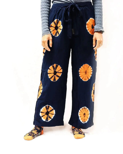Japanese Style Lounge Pants - Blue & Orange - M - Bee my Gift