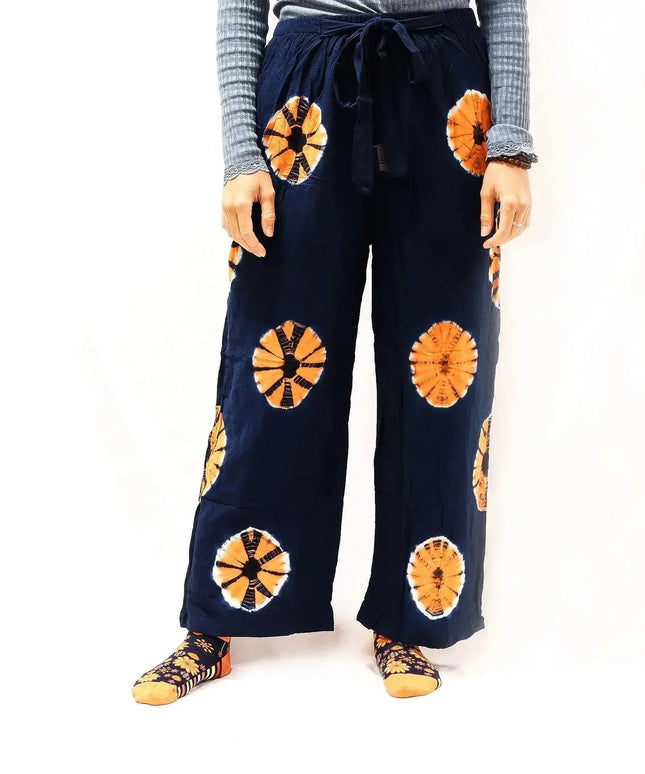 Japanese Style Lounge Pants - Blue & Orange - M - Bee my Gift