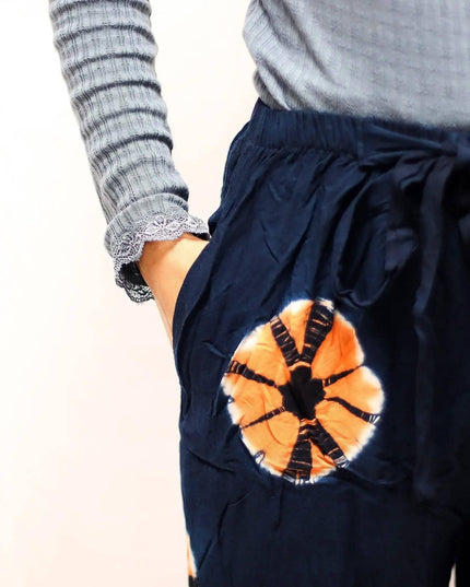 Japanese Style Lounge Pants - Blue & Orange - M - Bee my Gift
