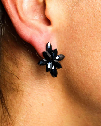 Jet Black - Vintage Glass - Flowers - Earrings - Bee my Gift