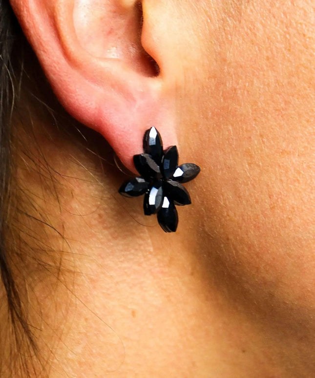 Jet Black - Vintage Glass - Flowers - Earrings - Bee my Gift