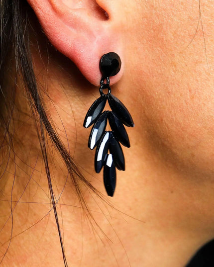 Jet Black - Vintage Glass - Long Drop - Earrings - Bee my Gift