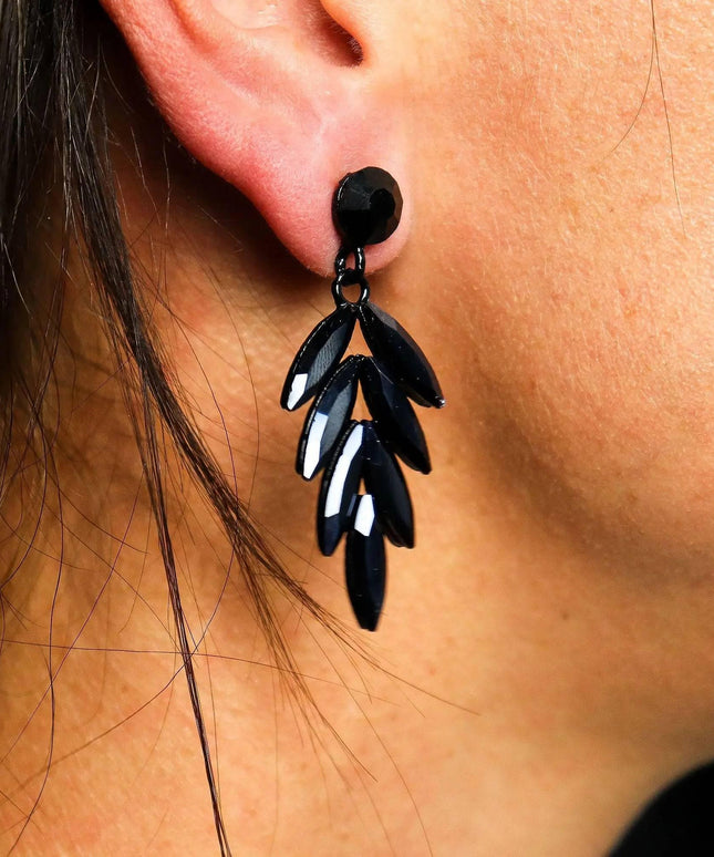Jet Black - Vintage Glass - Long Drop - Earrings - Bee my Gift