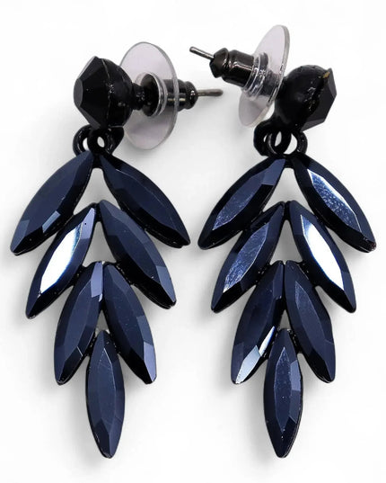 Jet Black - Vintage Glass - Long Drop - Earrings - Bee my Gift