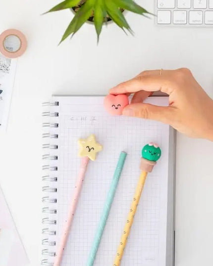 KIT de 3 lápis com borracha para escrever e desenhar sem parar - Bee my Gift
