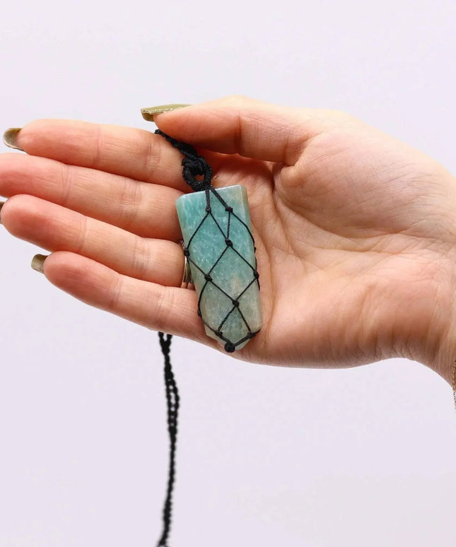 Laced Gemstone Flat Point Pendant - Amazonite - Bee my Gift
