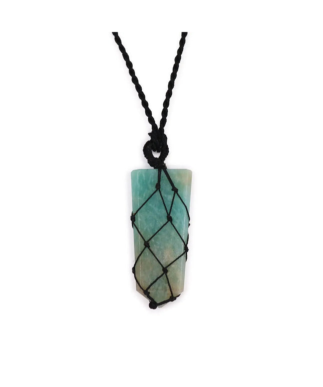 Laced Gemstone Flat Point Pendant - Amazonite - Bee my Gift