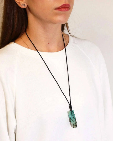 Laced Gemstone Flat Point Pendant - Amazonite - Bee my Gift
