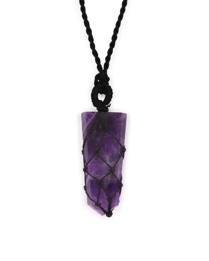 Laced Gemstone Flat Point Pendant - Amethyst - Bee my Gift