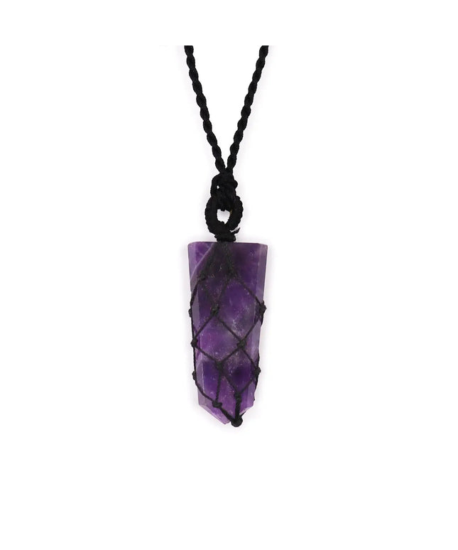 Laced Gemstone Flat Point Pendant - Amethyst - Bee my Gift