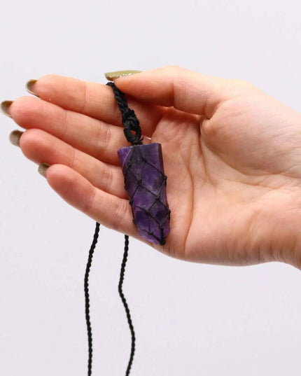 Laced Gemstone Flat Point Pendant - Amethyst - Bee my Gift
