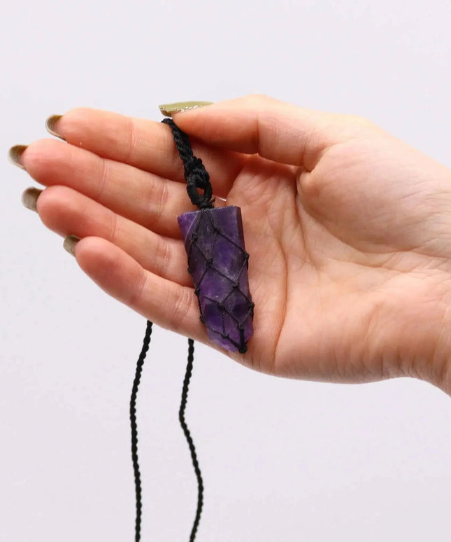 Laced Gemstone Flat Point Pendant - Amethyst - Bee my Gift