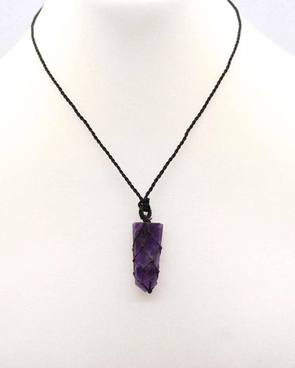 Laced Gemstone Flat Point Pendant - Amethyst - Bee my Gift
