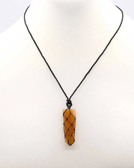Laced Gemstone Flat Point Pendant - Golden Quartz - Bee my Gift