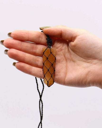 Laced Gemstone Flat Point Pendant - Golden Quartz - Bee my Gift