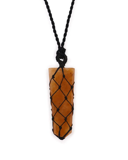 Laced Gemstone Flat Point Pendant - Golden Quartz - Bee my Gift