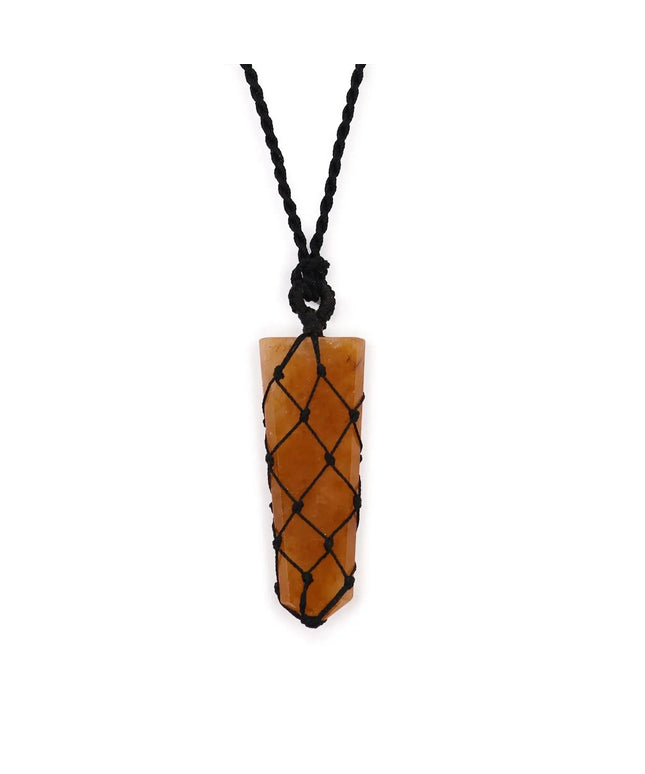 Laced Gemstone Flat Point Pendant - Golden Quartz - Bee my Gift