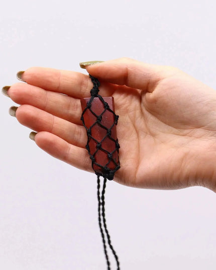 Laced Gemstone Flat Point Pendant - Red Jasper - Bee my Gift