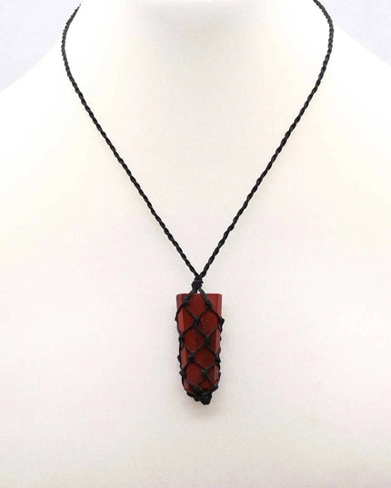Laced Gemstone Flat Point Pendant - Red Jasper - Bee my Gift