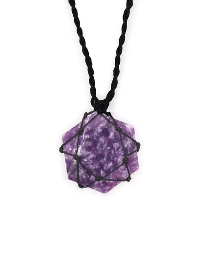 Laced Gemstone Hexagon Pendant - Lepidolite - Bee my Gift