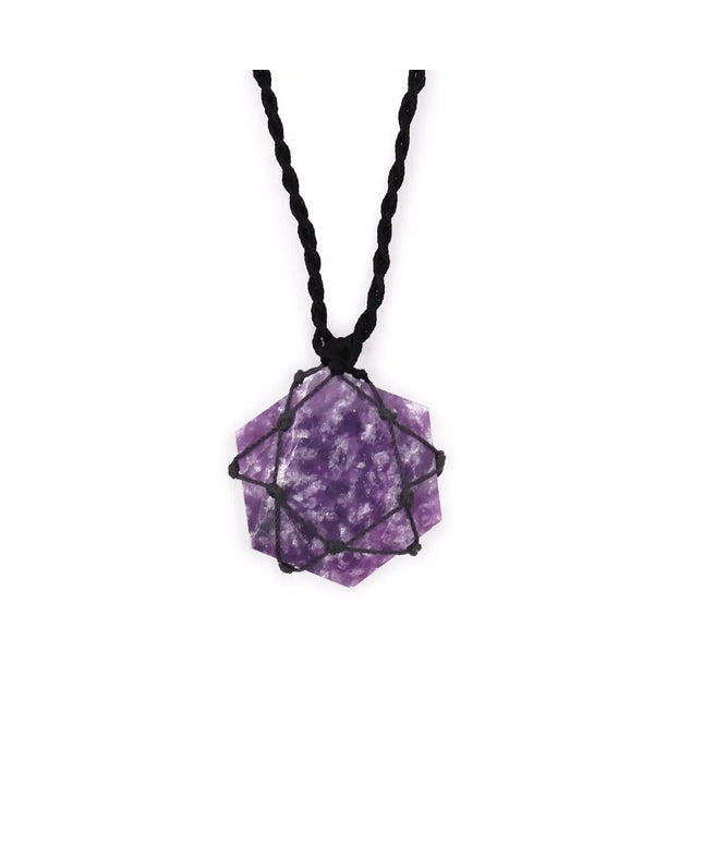 Laced Gemstone Hexagon Pendant - Lepidolite - Bee my Gift