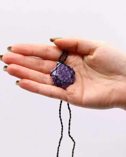 Laced Gemstone Hexagon Pendant - Lepidolite - Bee my Gift