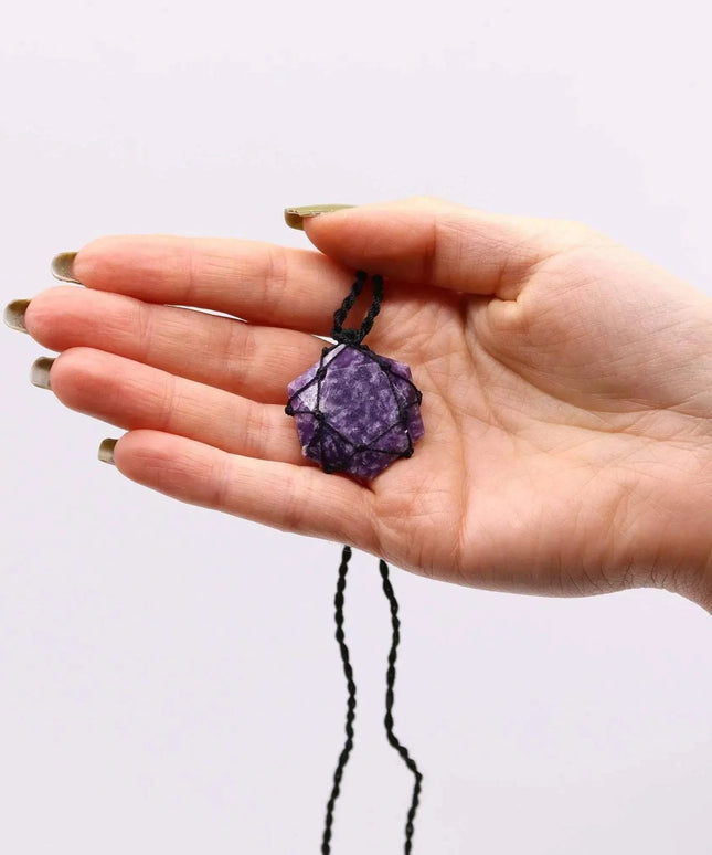 Laced Gemstone Hexagon Pendant - Lepidolite - Bee my Gift