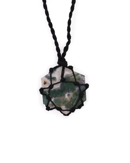 Laced Gemstone Hexagon Pendant - Moss Agate - Bee my Gift