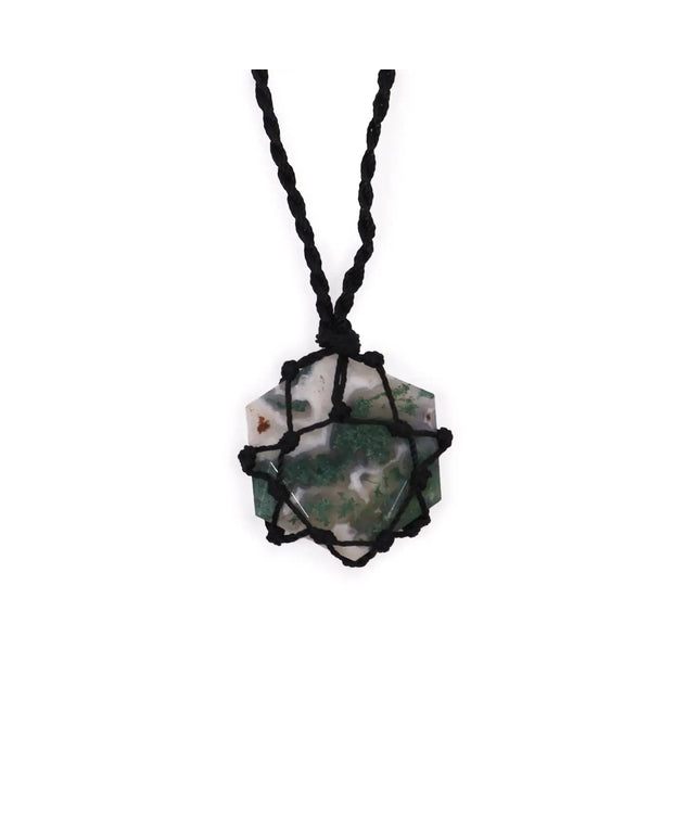 Laced Gemstone Hexagon Pendant - Moss Agate - Bee my Gift