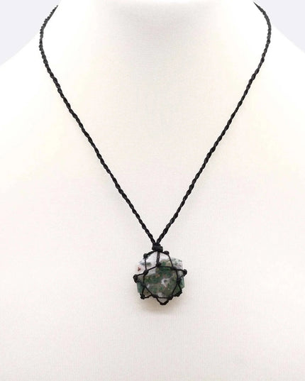 Laced Gemstone Hexagon Pendant - Moss Agate - Bee my Gift