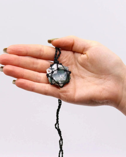 Laced Gemstone Hexagon Pendant - Moss Agate - Bee my Gift