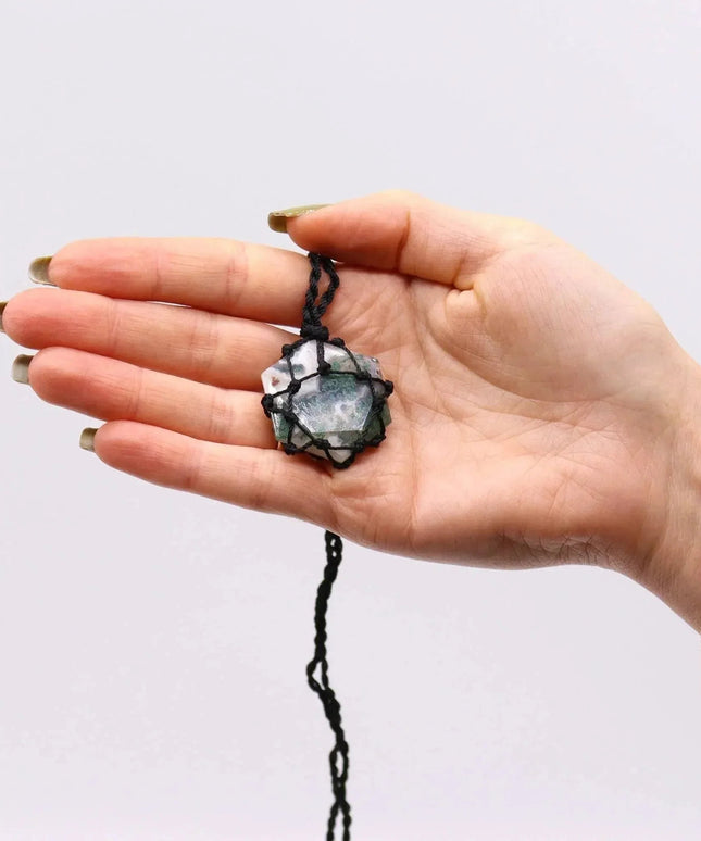 Laced Gemstone Hexagon Pendant - Moss Agate - Bee my Gift