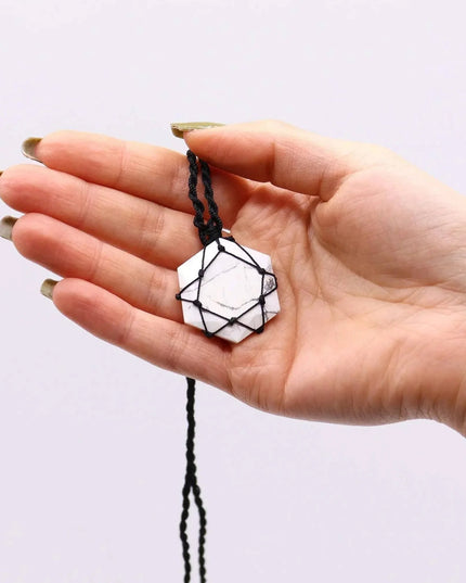 Laced Gemstone Hexagon Pendant - White Howlite - Bee my Gift