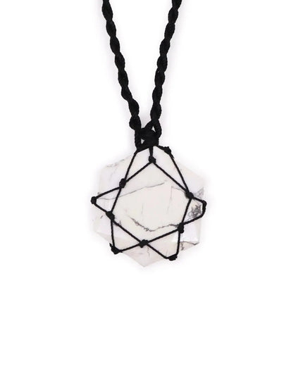 Laced Gemstone Hexagon Pendant - White Howlite - Bee my Gift