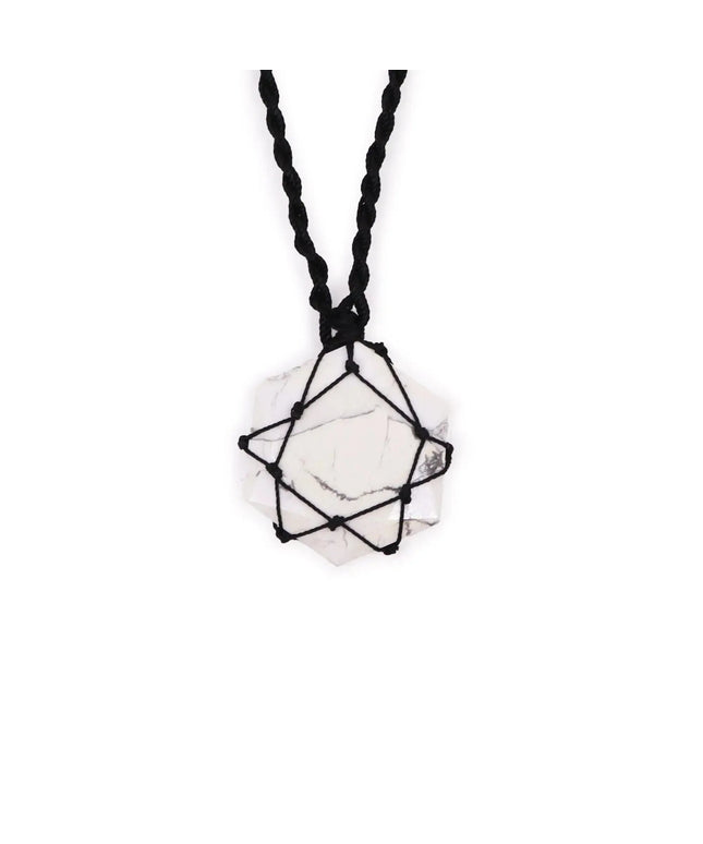 Laced Gemstone Hexagon Pendant - White Howlite - Bee my Gift