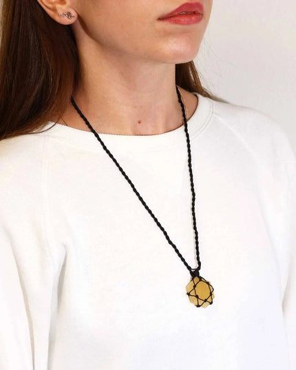 Laced Gemstone Hexagon Pendant - Yellow Quartz - Bee my Gift