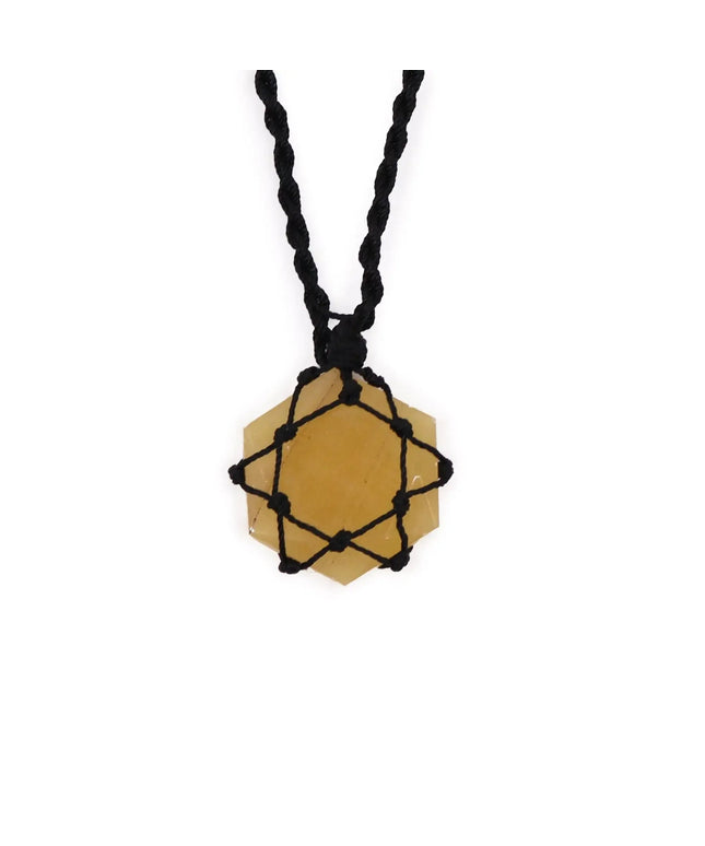 Laced Gemstone Hexagon Pendant - Yellow Quartz - Bee my Gift