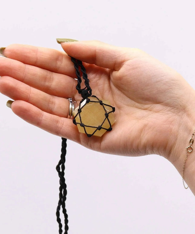 Laced Gemstone Hexagon Pendant - Yellow Quartz - Bee my Gift