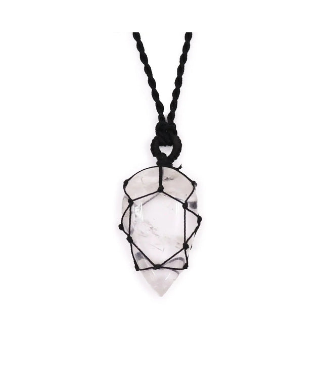 Laced Gemstone Teardrop Pendant - Rock Quartz - Bee my Gift