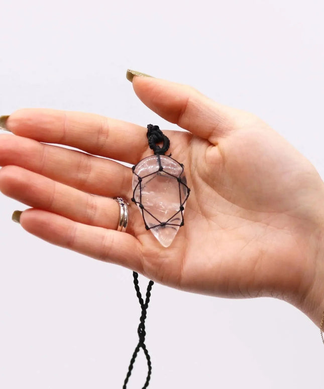 Laced Gemstone Teardrop Pendant - Rock Quartz - Bee my Gift
