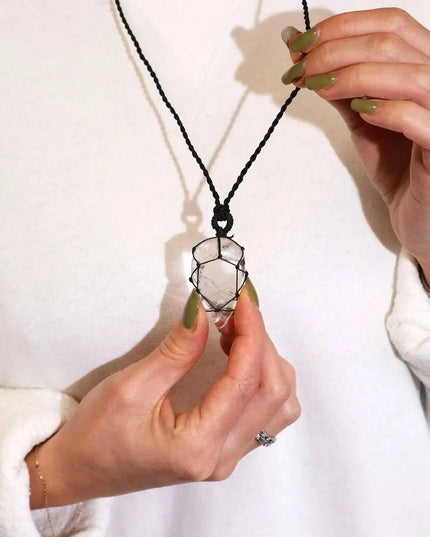 Laced Gemstone Teardrop Pendant - Rock Quartz - Bee my Gift