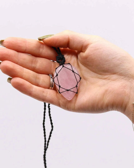 Laced Gemstone Teardrop Pendant - Rose Quartz - Bee my Gift