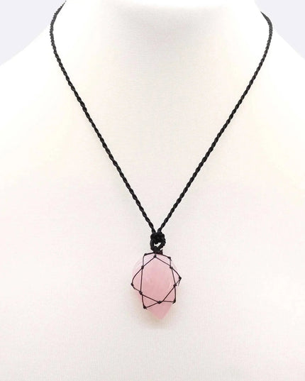 Laced Gemstone Teardrop Pendant - Rose Quartz - Bee my Gift