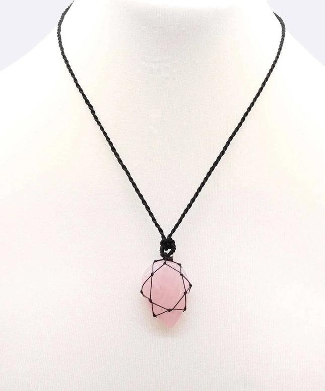 Laced Gemstone Teardrop Pendant - Rose Quartz - Bee my Gift