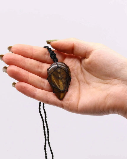 Laced Gemstone Teardrop Pendant - Tigereye - Bee my Gift