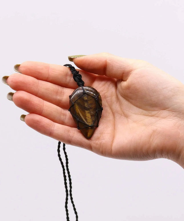 Laced Gemstone Teardrop Pendant - Tigereye - Bee my Gift