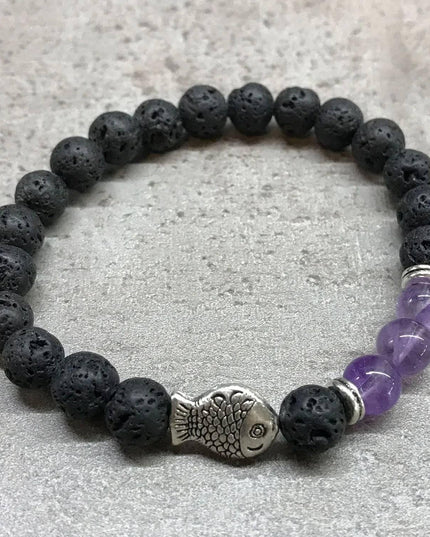 Lava Stone Bracelet - Fish Amethyst - Bee my Gift